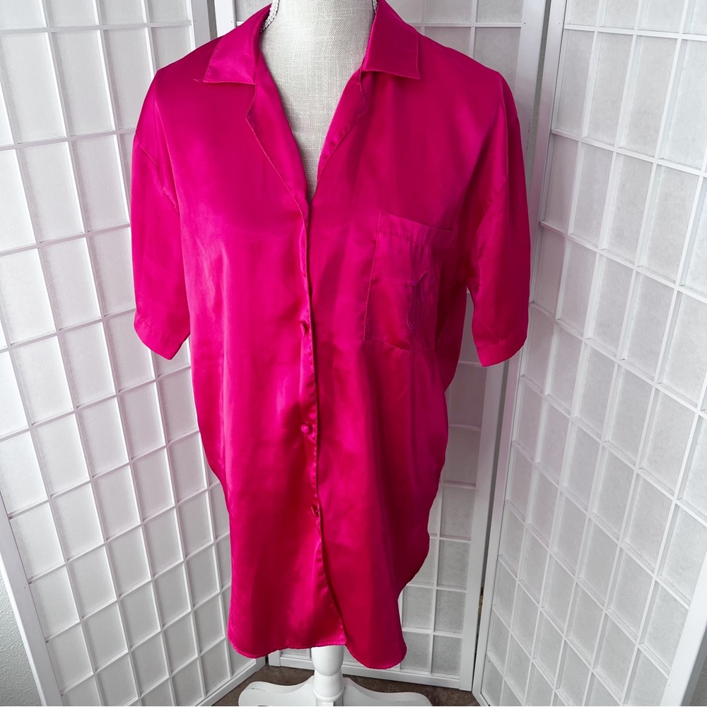 Vintage Victoria's Secret Gold Label Bright Barbie Pink Sleep Shirt Nightgown